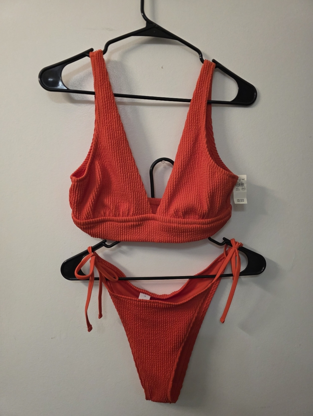aerie Women’s Red Textured Bikini Set - Tie-Side Bottoms Large